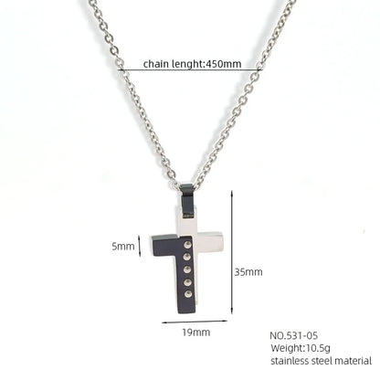 Simple Style Roman Style Cross Rhinestones 304 Stainless Steel Carbon Fiber Microfiber Wholesale Pendant Necklace