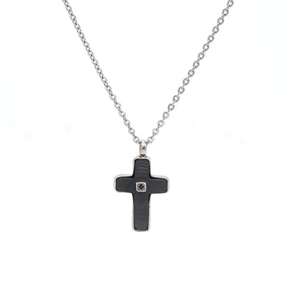 Simple Style Roman Style Cross Rhinestones 304 Stainless Steel Carbon Fiber Microfiber Wholesale Pendant Necklace