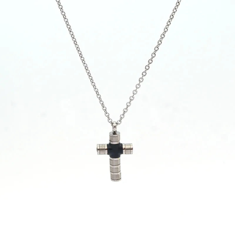 Simple Style Roman Style Cross Rhinestones 304 Stainless Steel Carbon Fiber Microfiber Wholesale Pendant Necklace