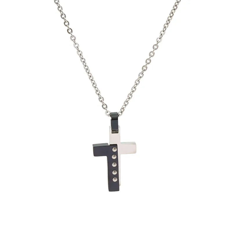 Simple Style Roman Style Cross Rhinestones 304 Stainless Steel Carbon Fiber Microfiber Wholesale Pendant Necklace