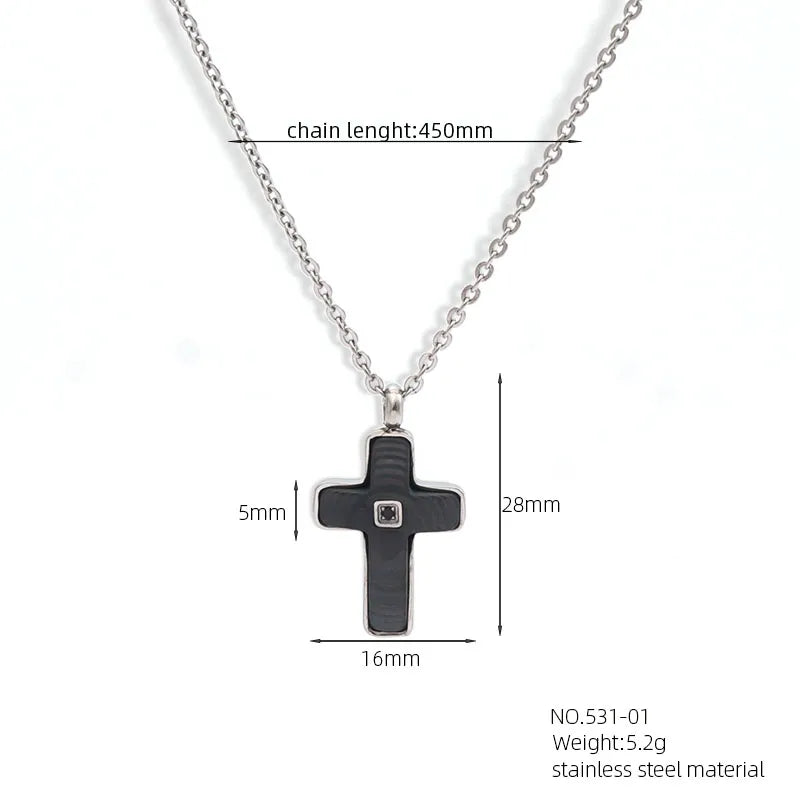 Simple Style Roman Style Cross Rhinestones 304 Stainless Steel Carbon Fiber Microfiber Wholesale Pendant Necklace