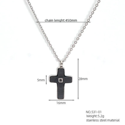 Simple Style Roman Style Cross Rhinestones 304 Stainless Steel Carbon Fiber Microfiber Wholesale Pendant Necklace