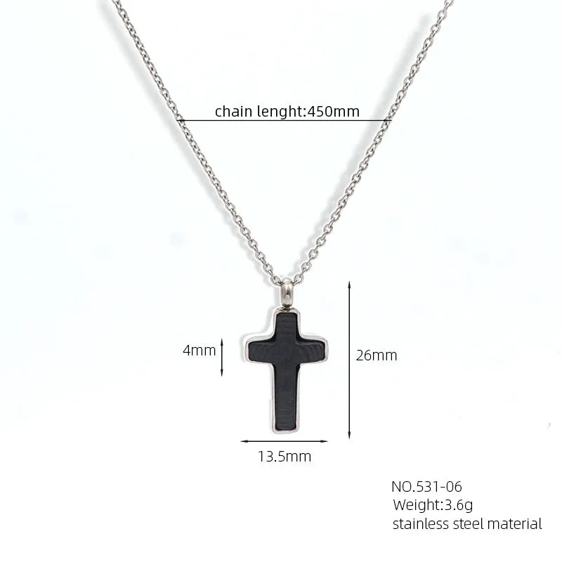 Simple Style Roman Style Cross Rhinestones 304 Stainless Steel Carbon Fiber Microfiber Wholesale Pendant Necklace