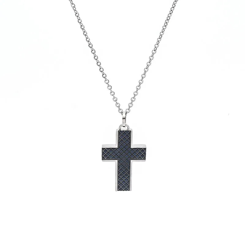 Simple Style Roman Style Cross Rhinestones 304 Stainless Steel Carbon Fiber Microfiber Wholesale Pendant Necklace