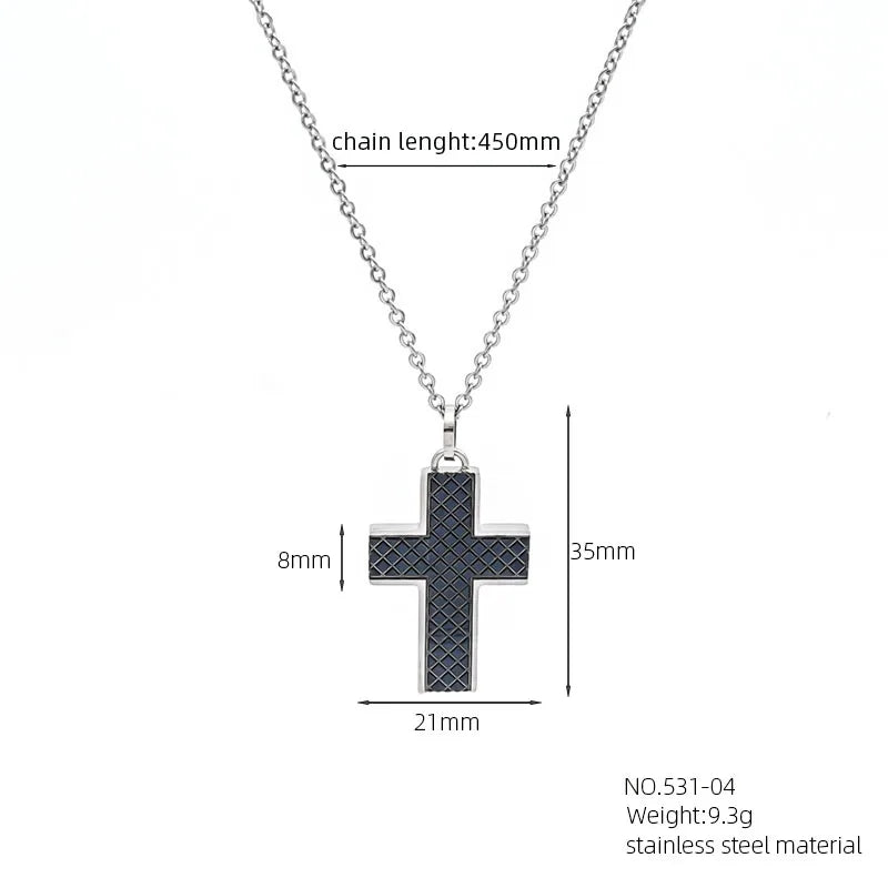 Simple Style Roman Style Cross Rhinestones 304 Stainless Steel Carbon Fiber Microfiber Wholesale Pendant Necklace