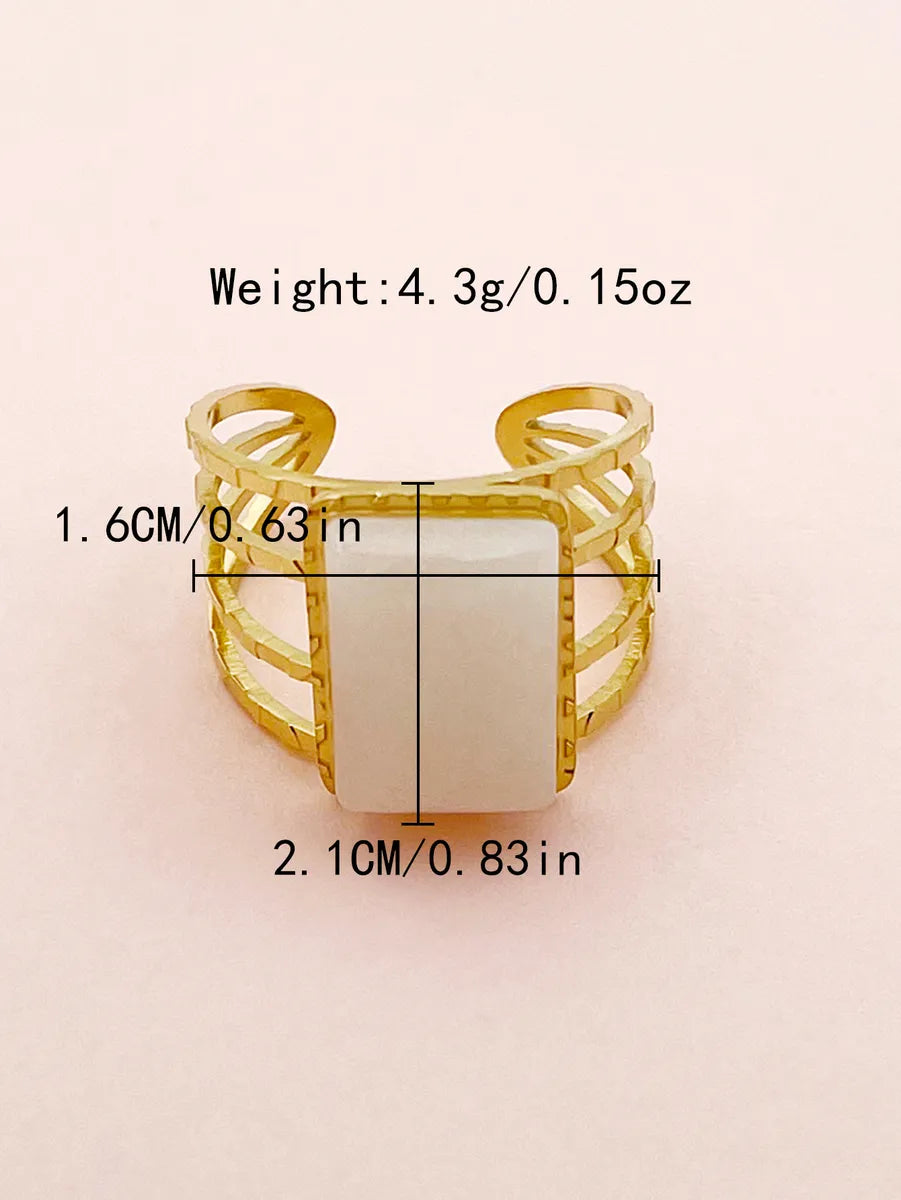 Simple Style Roman Style Square Stainless Steel Plating Inlay Glass Stone 14k Gold Plated Open Rings