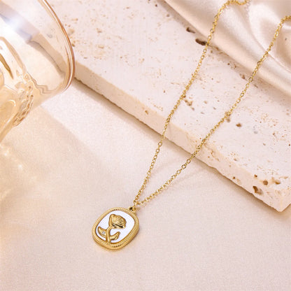 Simple Style Rose Stainless Steel Plating 18k Gold Plated Pendant Necklace