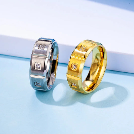 Simple Style Round 304 Stainless Steel Inlay Rhinestones 18K Gold Plated Unisex Rings