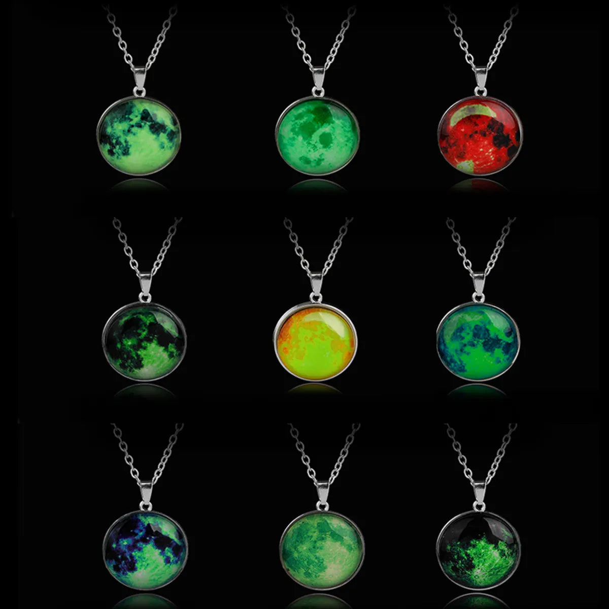 Simple Style Round Alloy Luminous Plating Inlay Gem Women'S Pendant Necklace