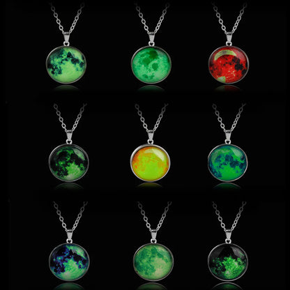 Simple Style Round Alloy Luminous Plating Inlay Gem Women'S Pendant Necklace