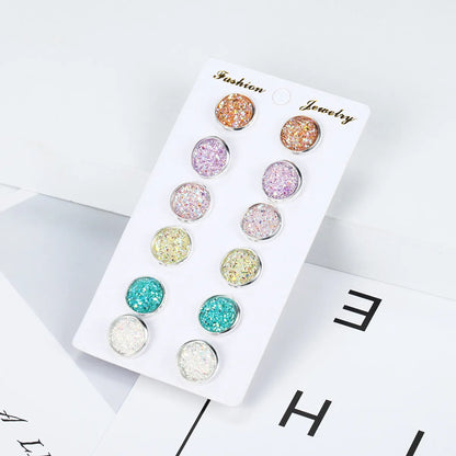 6 Pairs Simple Style Round Plating Alloy Ear Studs