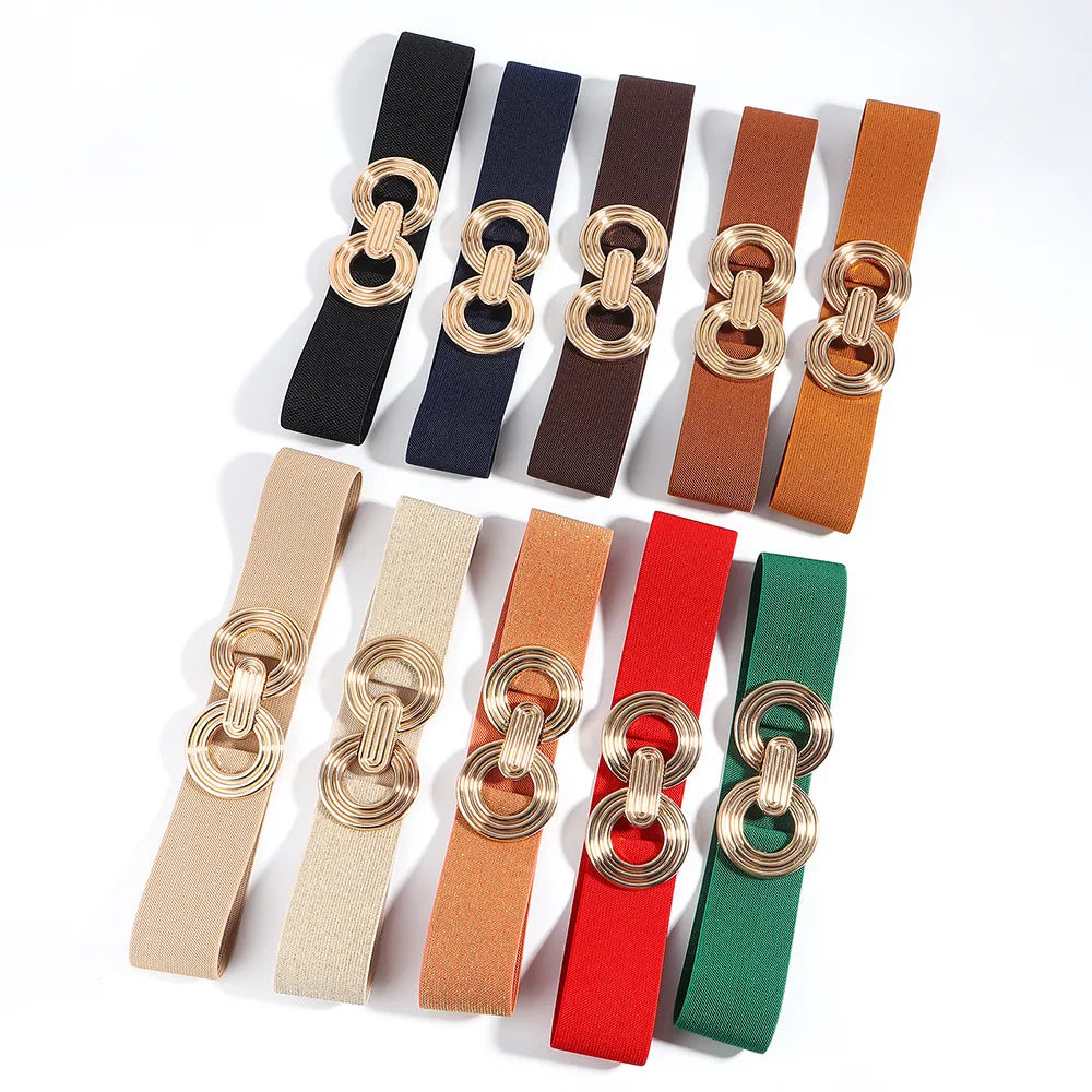 Simple Style Round Alloy Rubber Band Plating Women'S Woven Belts