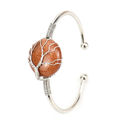 Simple Style Round Artificial Crystal Natural Stone Copper Handmade Bangle