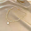 Simple Style Round Artificial Pearl Alloy Inlay Rhinestones Women'S Pendant Necklace