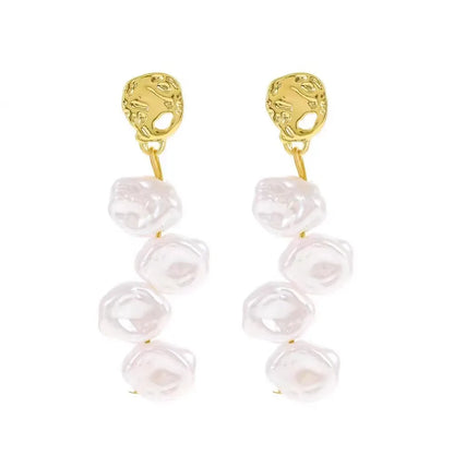 Simple Style Round Artificial Pearl Metal Patchwork Women'S Drop Earrings