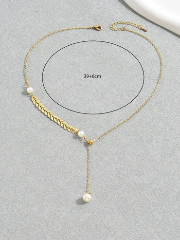 Simple Style Round Alloy Chain Artificial Pearls Women'S Pendant Necklace