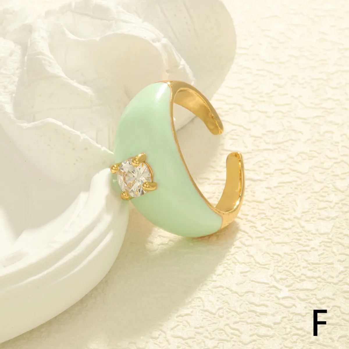 Simple Style Round Copper Enamel Plating Inlay Zircon 18k Gold Plated Open Rings