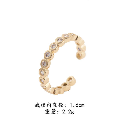 Simple Style Round Copper Plating Inlay Artificial Gemstones Open Rings