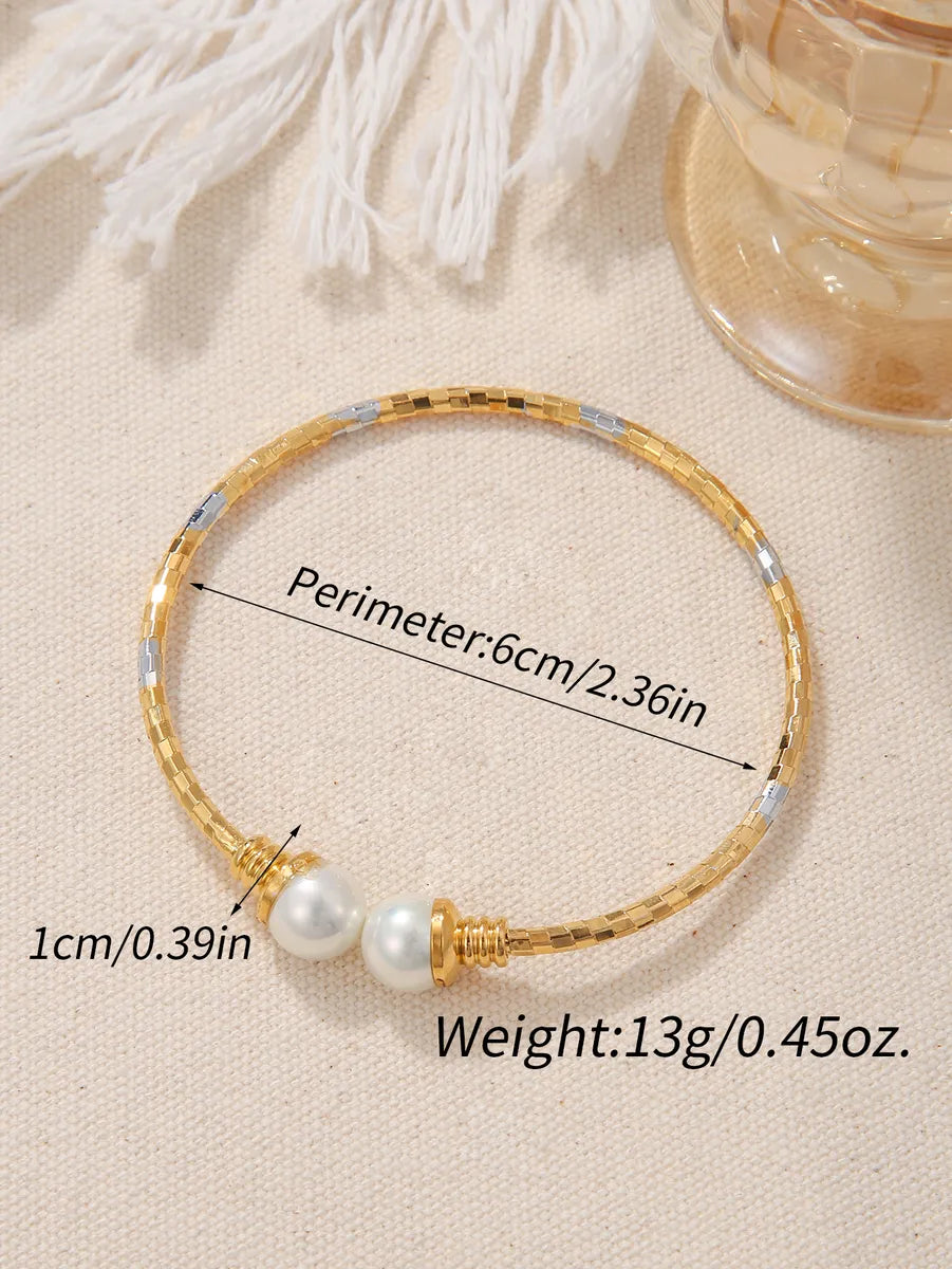 Simple Style Round Copper Plating Inlay Copper 18k Gold Plated Bangle