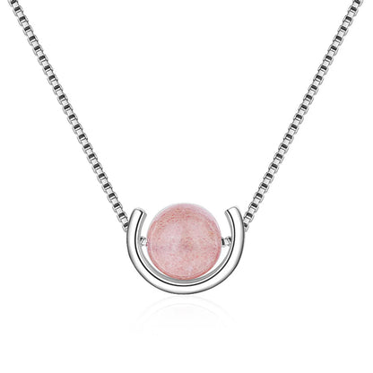 Simple Style Round Copper Plating Inlay Crystal White Gold Plated Pendant Necklace