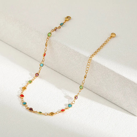 Simple Style Round Copper Plating Inlay Zircon 18k Gold Plated Women's Anklet