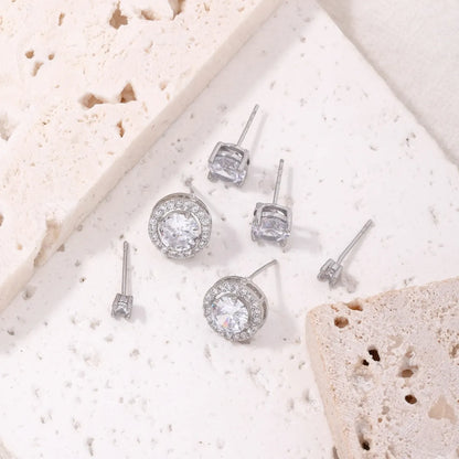 Simple Style Round Copper Plating Inlay Zircon White Gold Plated Ear Studs