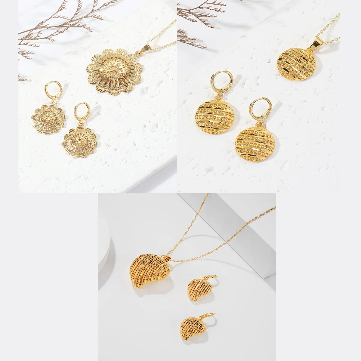 Simple Style Round Flower Copper Plating 18k Gold Plated Jewelry Set