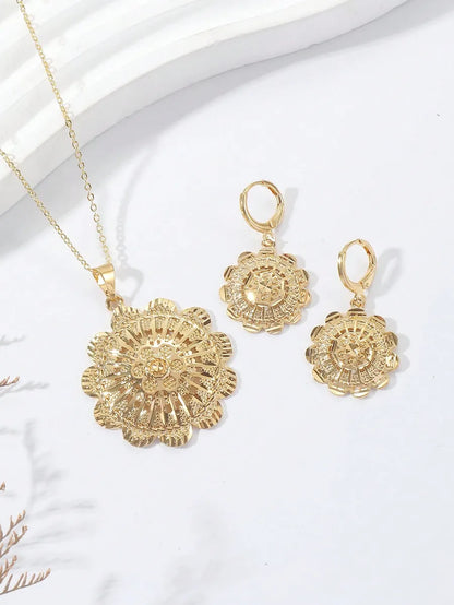 Simple Style Round Flower Copper Plating 18k Gold Plated Jewelry Set