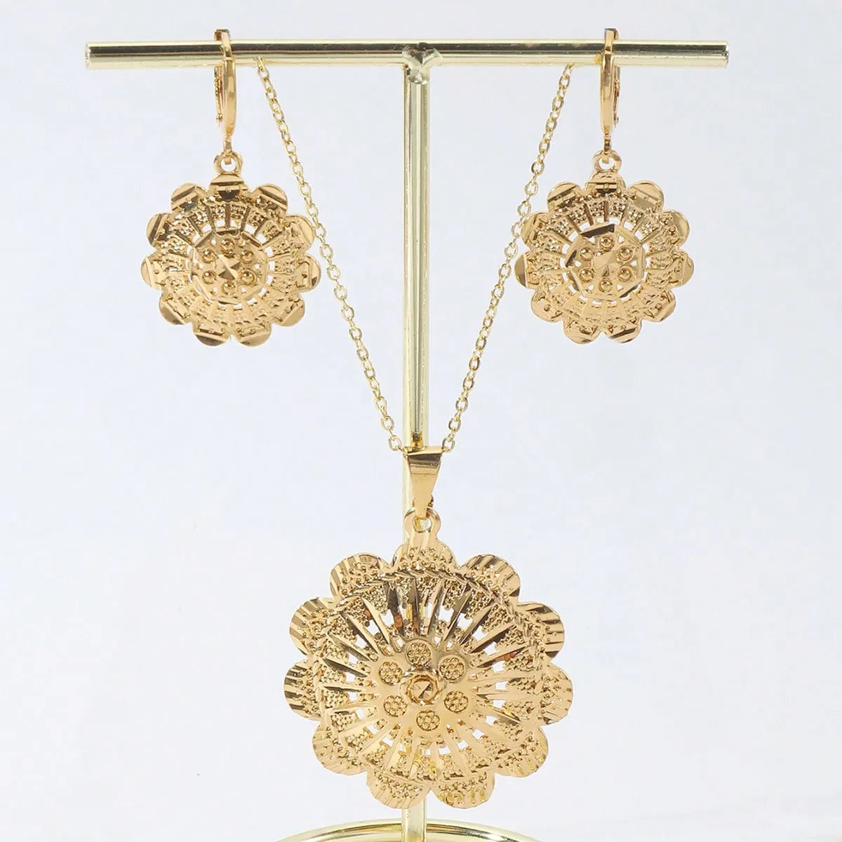 Simple Style Round Flower Copper Plating 18k Gold Plated Jewelry Set