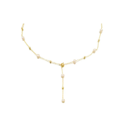 Simple Style Round Freshwater Pearl Copper Plating 18k Gold Plated Necklace