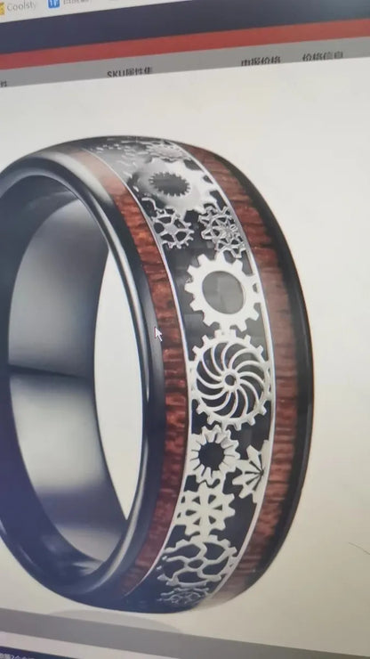 Simple Style Round Gear Titanium Steel Enamel Couple Rings