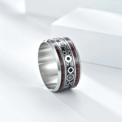 Simple Style Round Gear Titanium Steel Enamel Couple Rings