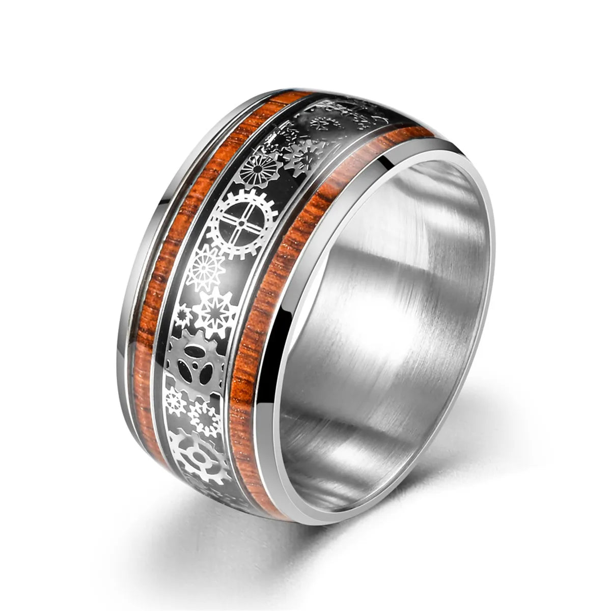 Simple Style Round Gear Titanium Steel Enamel Couple Rings