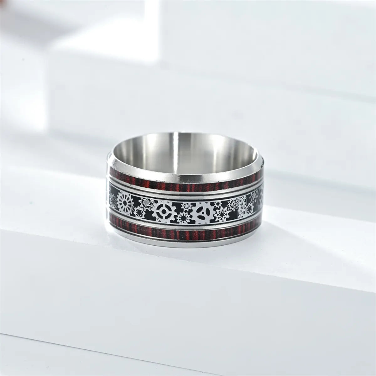 Simple Style Round Gear Titanium Steel Enamel Couple Rings