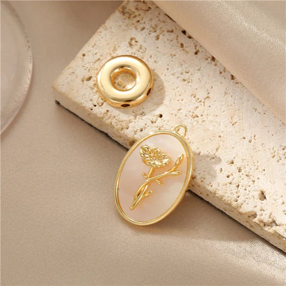 Simple Style Round Heart Shape Flower Copper Plating Inlay Shell Charms Jewelry Accessories