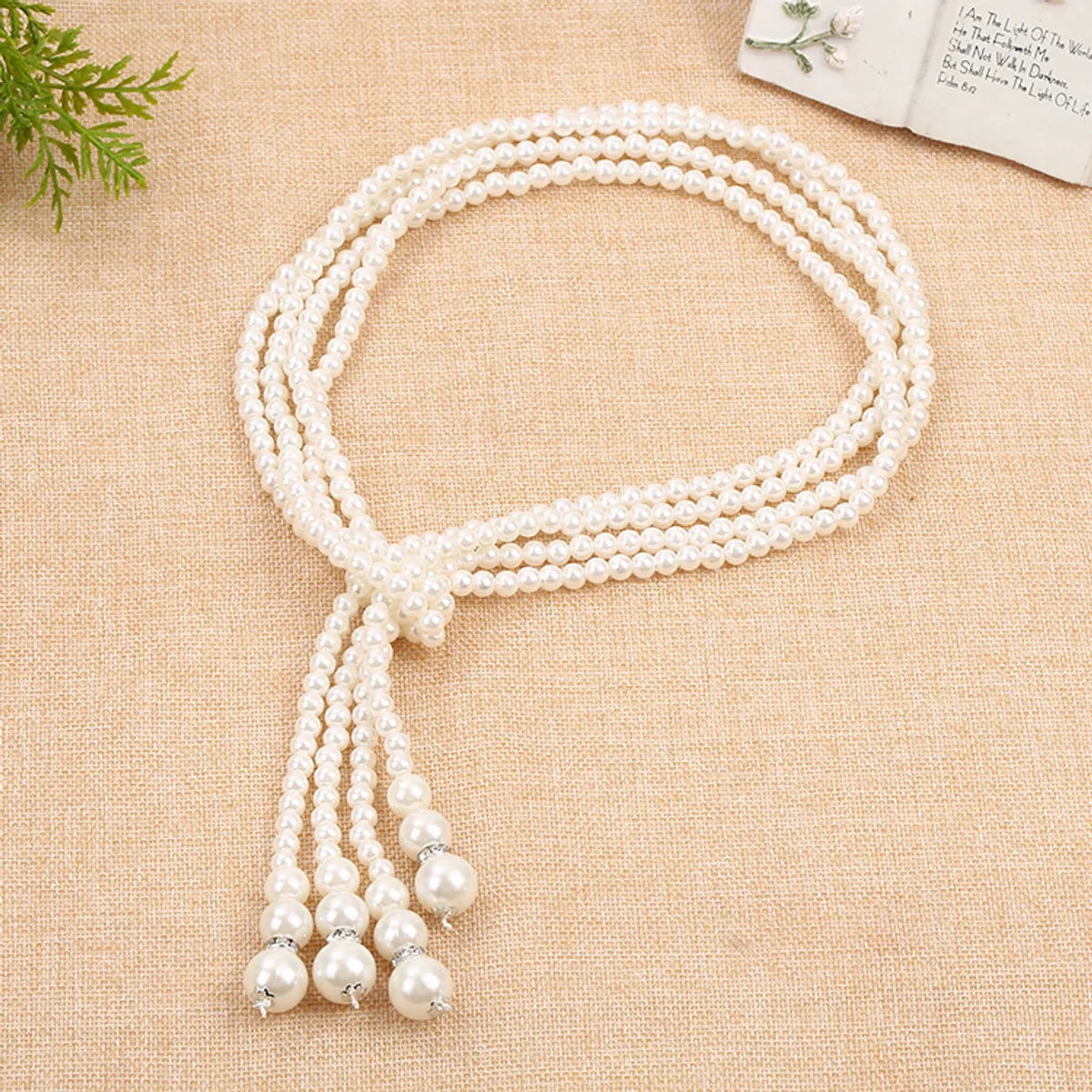 Simple Style Round Imitation Pearl Beaded Inlay Rhinestones Women's Long Necklace