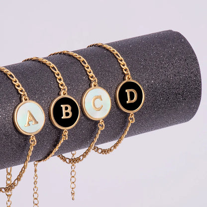 Simple Style Round Letter Stainless Steel Bracelets Gold Plated Shell Stainless Steel Bracelets