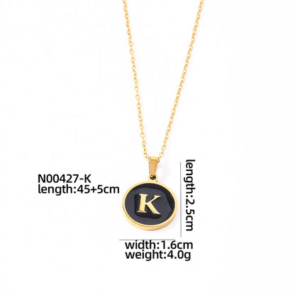 304 Stainless Steel Gold Plated Simple Style Plating Inlay Round Letter Shell Pendant Necklace