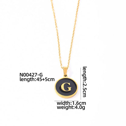 304 Stainless Steel Gold Plated Simple Style Plating Inlay Round Letter Shell Pendant Necklace