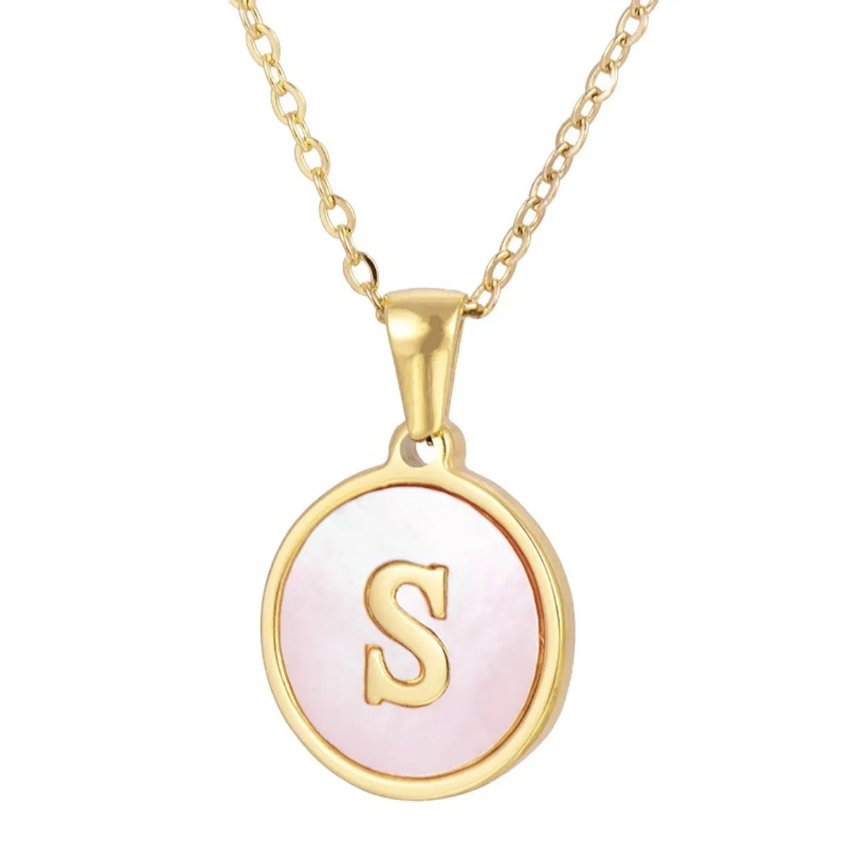 Simple Style Round Letter Stainless Steel Pendant Necklace Gold Plated Shell Stainless Steel Necklaces