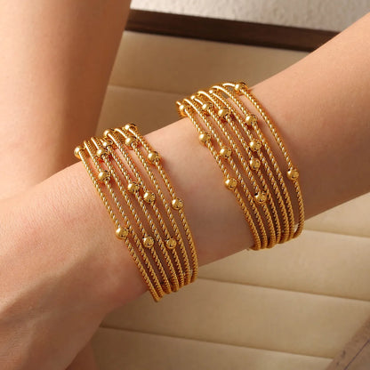 Simple Style Round Lines 304 Stainless Steel 18K Gold Plated Bangle In Bulk