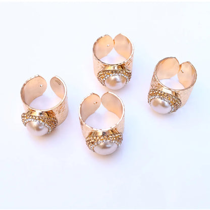 Simple Style Round Metal Handmade Inlay Rhinestones Pearl Open Ring