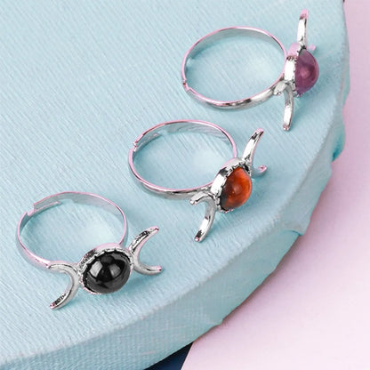 Simple Style Round Moon Natural Stone Crystal Inlay Natural Stone Crystal Women'S Open Rings