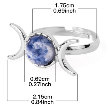 Simple Style Round Moon Natural Stone Crystal Inlay Natural Stone Crystal Women'S Open Rings