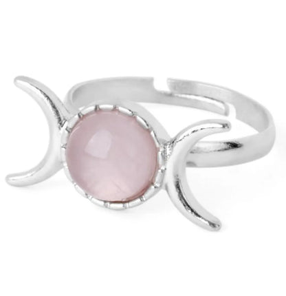 Simple Style Round Moon Natural Stone Crystal Inlay Natural Stone Crystal Women'S Open Rings