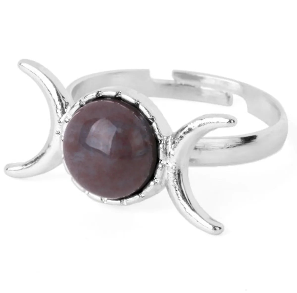 Simple Style Round Moon Natural Stone Crystal Inlay Natural Stone Crystal Women'S Open Rings