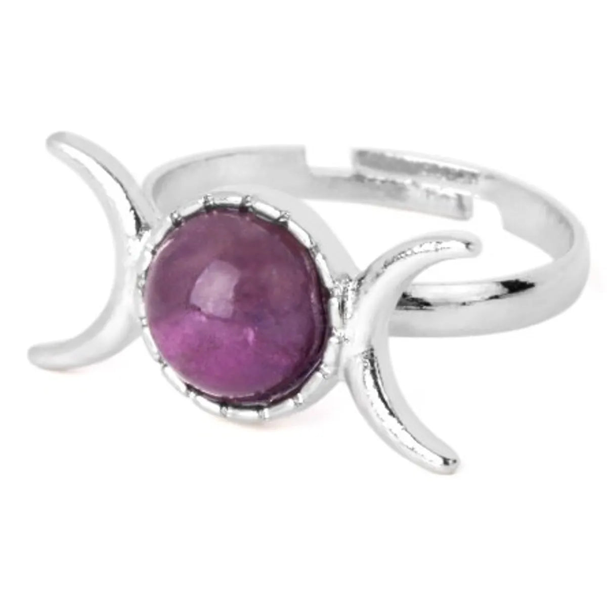 Simple Style Round Moon Natural Stone Crystal Inlay Natural Stone Crystal Women'S Open Rings