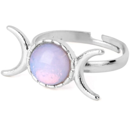 Simple Style Round Moon Natural Stone Crystal Inlay Natural Stone Crystal Women'S Open Rings