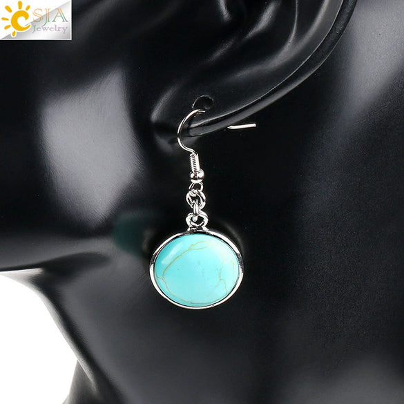 Simple Style Round Natural Stone And Copper Accessories Women's Earrings