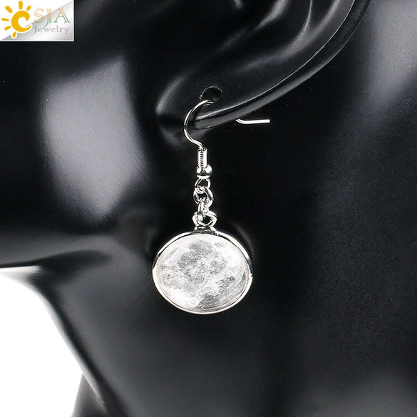 Simple Style Round Natural Stone And Copper Accessories Women's Earrings